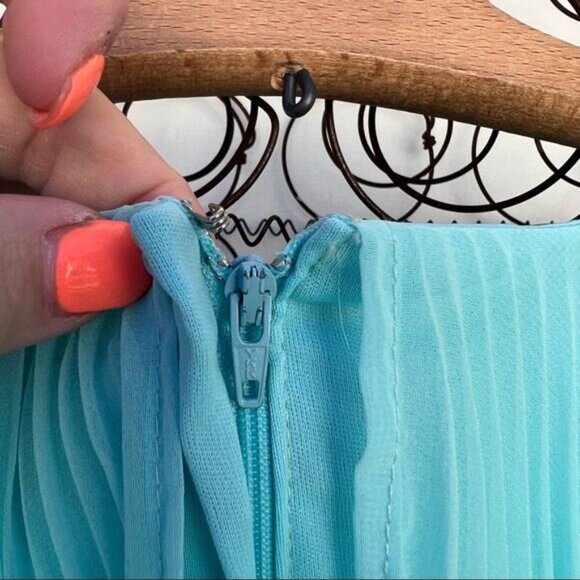 Vintage 60s light blue sheer cape accordion pleat dress maxi MEDIUM? - Picture 10 of 10